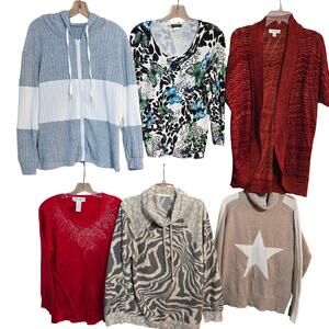 Women's Large L 12 14 Sweaters Cardigans Pullovers Vests Wholesale Bulk Lot of 6
